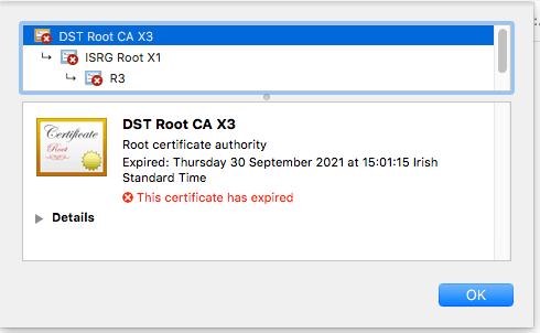 IdenTrust DST Root CA X3 expired 30 September 2021